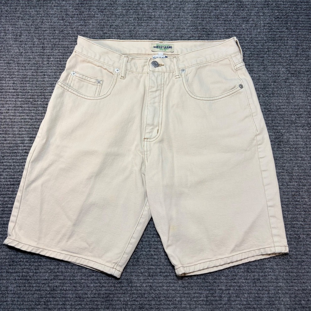 Vintage Guess Jeans Mens 29 Cream Denim Shorts Made in USA 90s A4920-09